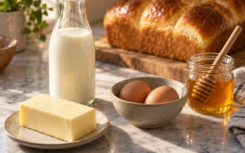 Butter, milk, eggs and honey, the optional ingredients that make bread soft and rich